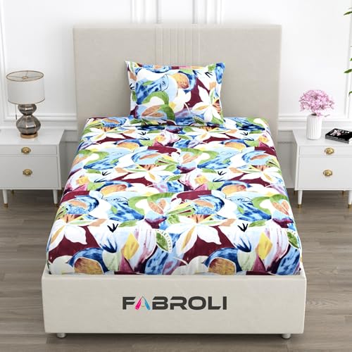 Image of 300 TC Abstract Pattern Cotton Blend Single Bed Bedsheet with 1 Pillow Cover | Wrinkle Free Soft Hypoallergenic | Lightweight Breathable - 60x90 inch