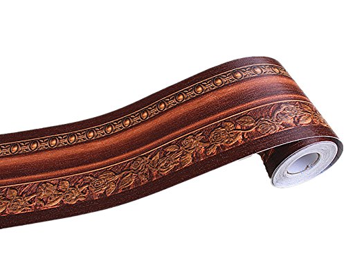 Redodeco 3D Pattern Self Adhesive Floral Molding Pvc Wallpaper Border Home Deco (Dark Brown) #TOP3