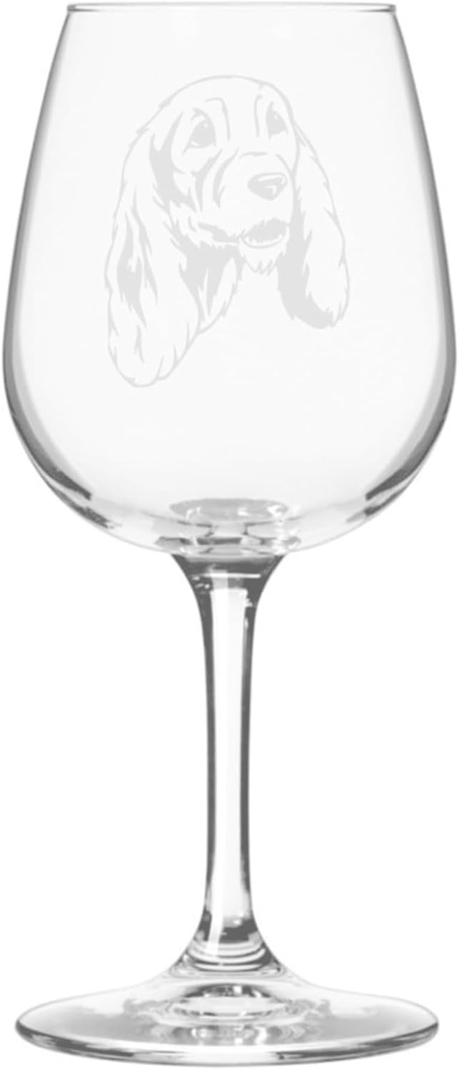 English Cocker Spaniel Dog Themed Etched 12.75oz Wine Glass
