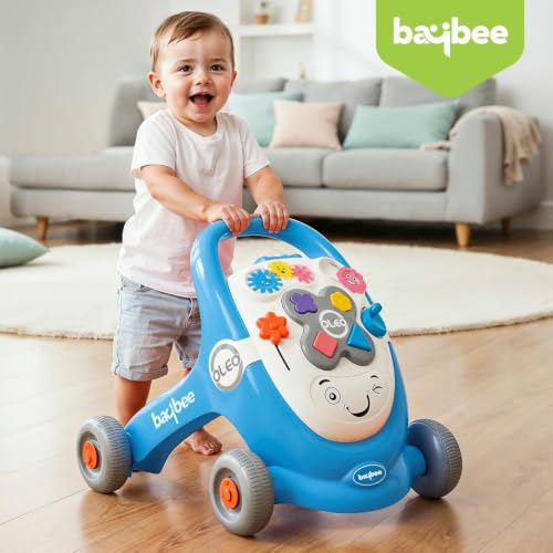 Image of Baybee Oleo Baby Walker for 6-18 Months | Activity Push Walker with Music & LED Lights | Stable Wheels, Easy Grip Handle | Educational Walker for Boys & Girls 0-2 Years (Blue)