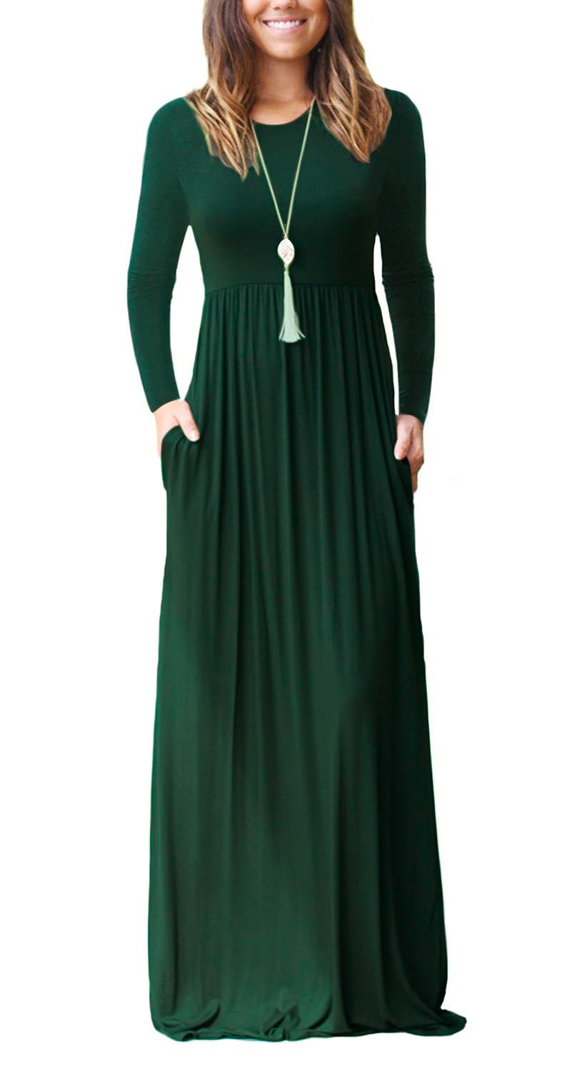 EUOVMY Womens Long Sleeve Loose Maxi Dresses Casual Long Dresses with Pockets