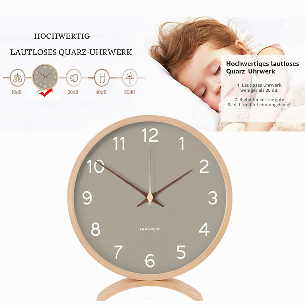 Maxspace Tischuhr Analog, 21cm Holz Batteriebetrieben, Ohne Ticken für Schlafzimmer Büro Wohnzimmer Deko Modern
