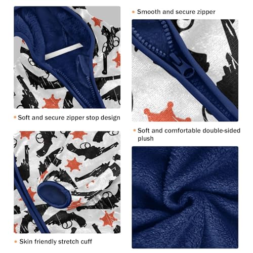 Retro Western Cowboy Toddler Fleece Jacket Baby Boys Hooded Zipper Long Sleeve Thick Warm Outerwear 3-10 Years3