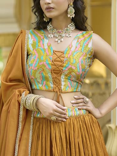 Image of PURVAJA Women's Silk Semi-Stitched Lehenga choli
