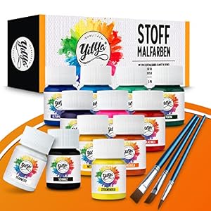 Yilya 12er Stoffmalfarben Set mit 3 Pinseln