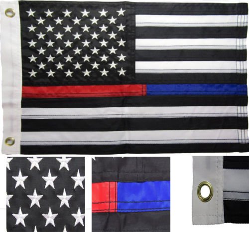 - 12x18 Embroidered Sewn USA Thin Red Blue Line Nylon Flag 12'',x18'', Grommets by I.E.Y.online-store