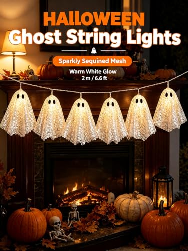 ChayWillow Halloween Ghost String Lights with Sequined Mesh - image 8