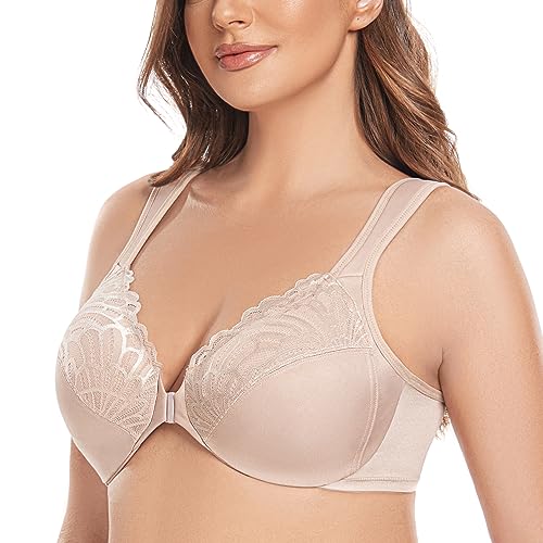 Image of Women's Full Figure Seamless Underwire Unlined Lace Front Closure Bra
