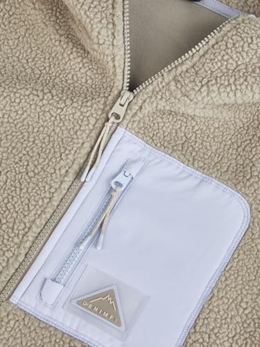 DENIMFY Fleecejacke Damen Regular Fit DFLea Teddyfleece Kapuzenjacke Winterjacke Übergangsjacke Stehkragen, Größe:L, Farben:Slate Grey-Greyish Lavender-Light Sand