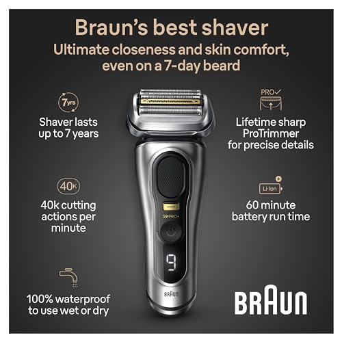 Image of Braun Series 9 PRO+ Electric Razor for Men, 5 Pro Shave Elements & Precision Long Hair Trimmer, 6in1 SmartCare Center, Wet & Dry Electric Shaver for Smooth Skin with 60min Battery Runtime, 9517s