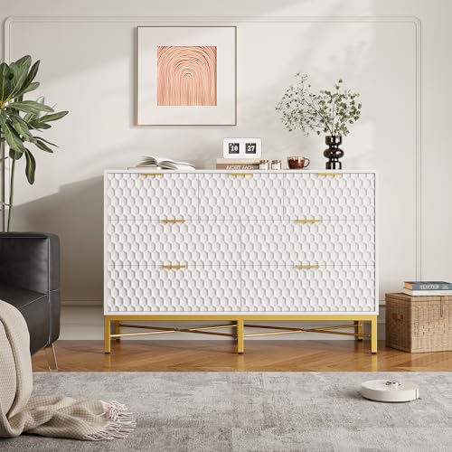 GarveeHome Modern 7 Drawer Dresser for Bedroom, Chest of Drawers for Closet with Deep Drawers and Wide Top, Long Wooden Dresser for Living Room, Hallway, White