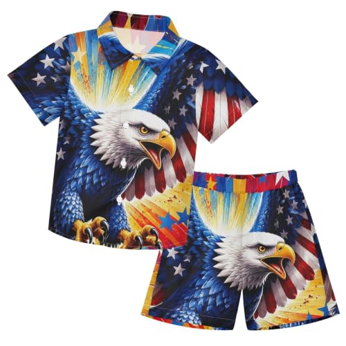 Image of 3T Toddler Boy Shorts Set Teal Hawaiian Button Down Shirts Summer Outfits for Little Boy
