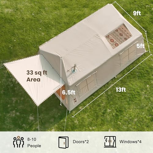 Image of Inflatable Tents for Camping, Large Blow Up Tent with Hand Pump, Easy Setup InflatableTent 4 Season Tent, Waterproof Oxford Air Glamping Tents for Camping Adult 4 /6 /8 /10 /12 Person