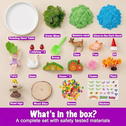 Image of Carolart Spinning Fairy Garden Sensory Bin with Glow Sand Kit | Glow-in-the-Dark Sensory Sand, fairy toys, gifts for girls, rotating sand kit with sensory play for ages 3-8