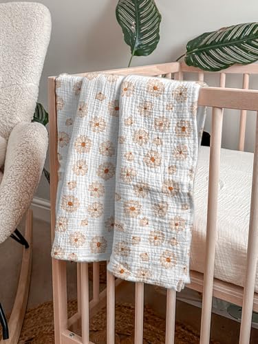 Image of meowcards Muslin Swaddle Blankets for Baby, Unisex Baby Boys Girls Essentials, Large 47 x 47 inches, Boho Receiving Blankets Newborn Registry Must Haves (Dusty Rose-Flower-A, Printed)