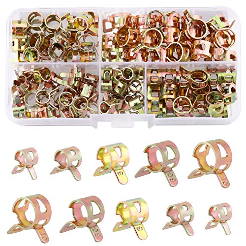 Rybtd Clip à Ressort Tuyau Serre-Joints 100 PCS Collier Durite Essence 6-10mm Collier de Serrage Ajustable 5 Sortes de Tailles pour Fixer Tuyaux Souples et Durites