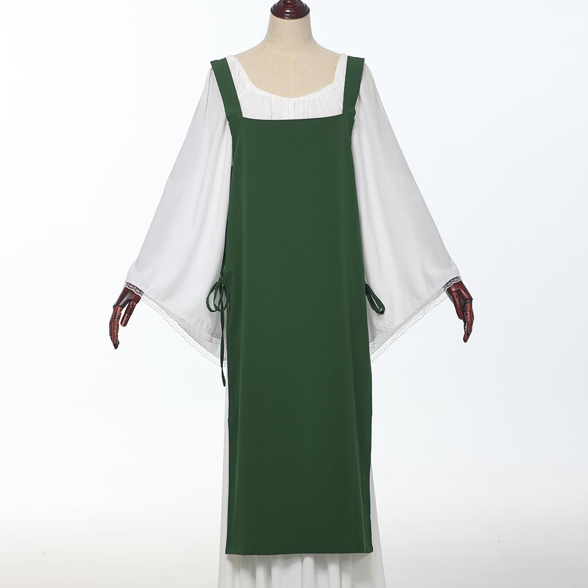 BPURB Women Medieval Viking Strappy Apron Pinafore Pirate Side Lace-Up Over Dress Peasant Costume, Green, 3XL - Image 4