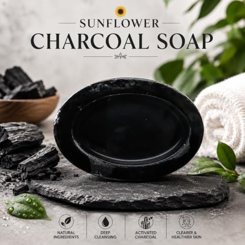 Image of Sunflower Natural Charcoal Bath Soap Made with Natural Ingredients To Deeply Cleanse,Detoxify and Nourish Your skin - All skin types. 90 grams