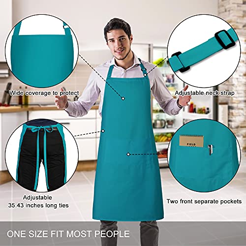 Jubatus 2 Pack 100% Cotton Aprons With 2 Pockets Cooking Chef Kitchen Adjustable Bib Apron For Women Men, Teal Green #TOP1