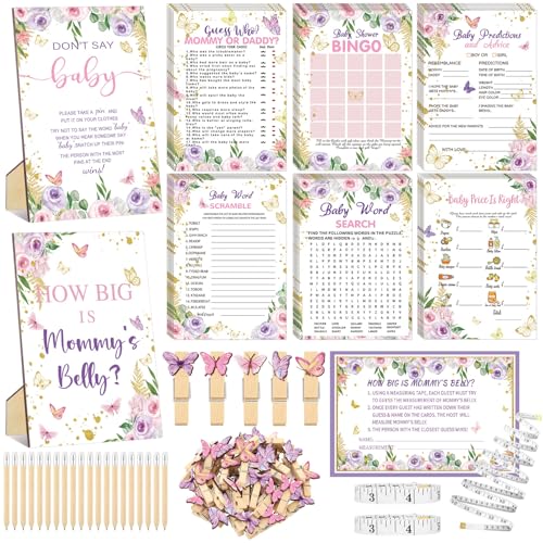 Funnymoom 426 Pcs Girl Baby Shower Games Set, 8 Games Pink Purple