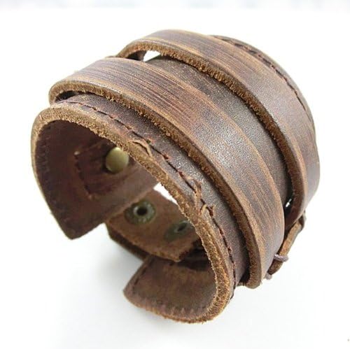 Vintage Men's Genuine Leather Bracelet Buckle Cuff Bangle Coffee Wristband
