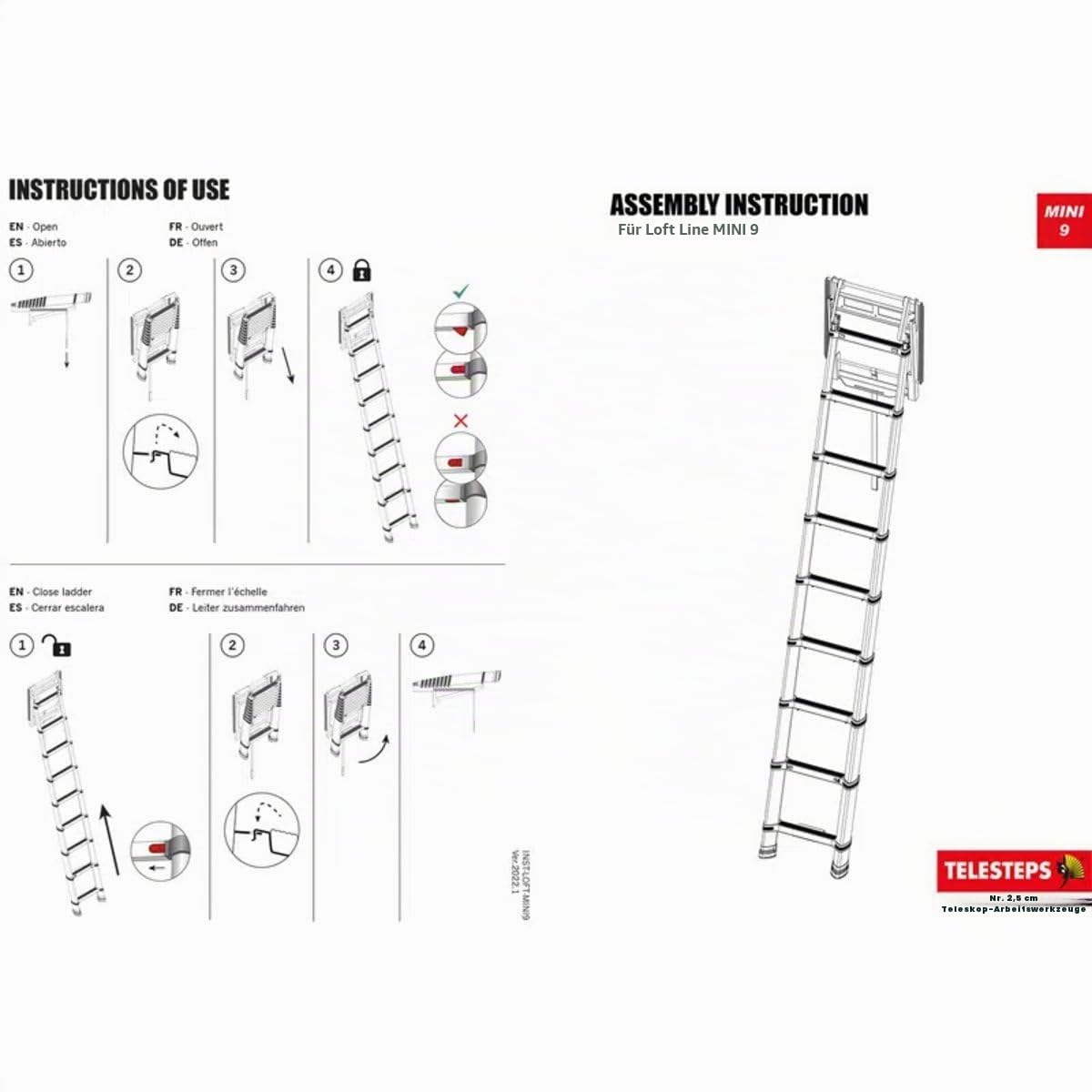 Dachbodenleiter 2,45m von TELESTEPS I Made in Sweden I Loft Line I Kompakte Qualitätsleiter mit patentiertem Premium Design I Anti-Rutschprofil I EN 14975 I 72324-541
