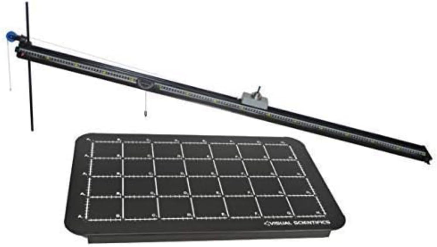 EISCO Extended Inclined Plane - Experiment Components & Base - for Studying Velocity, Potential & Kinetic Energy - Launcher, Pendulum, Measuring Board, Rod, Ball & Base - Visual Scientifics by Eisco