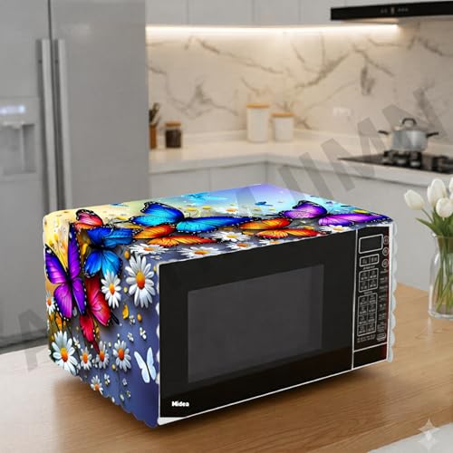 Image of Printed Microwave Oven Cover | Dustproof Waterproof Non-Slip Fabric Cover | Kitchen Decorative Appliance Protector | Kitchen Appliance Cover. (ButterFly)