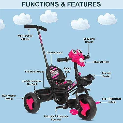 Image of Primo Kid Toys Tricycle for Kids 1 Years+, Plug & Play Tricycle for Kids. Ride on with Safety Seat Belt, Dual Storage Space & Parental Handle.
