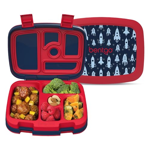 Image of Bentgo Kids Prints Leak-Proof, 5-Compartment Bento-Style Kids Lunch Box - Ideal Portion Sizes for Ages 3-7, Durable, Drop-Proof, Dishwasher Safe, & PFAS & BPA-Free Materials (Rocket)
