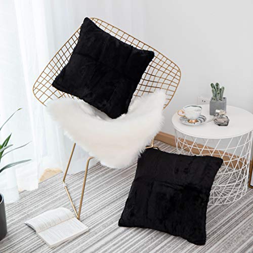 Home Brilliant Black Cushion Covers for Scatter Cushions Luxury Decorative Faux Rabbit Fur Cushion Covers 45 x 45 Pack of 2