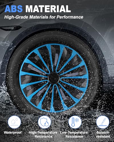 Image of ABX Hubcap Wheel Covers Hub Caps 15 Inch Set of 4 Black & Blue Universal Wheel Rim Cover R15 Stylish Car Decor Wheel Covers for Toyota Camry Nissan Mazda (TT Black & Blue, 15 inch)