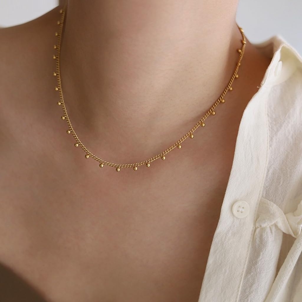 Jude Jewelers Stainless Steel Beaded Chain Style Collar Necklace