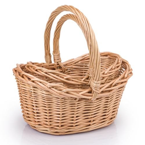 Woodluv Storage Baskets Set of 2 Boat Shaped Wicker Woven Wedding Flower Girls Easter Display & Gift Hamper Basket Natural