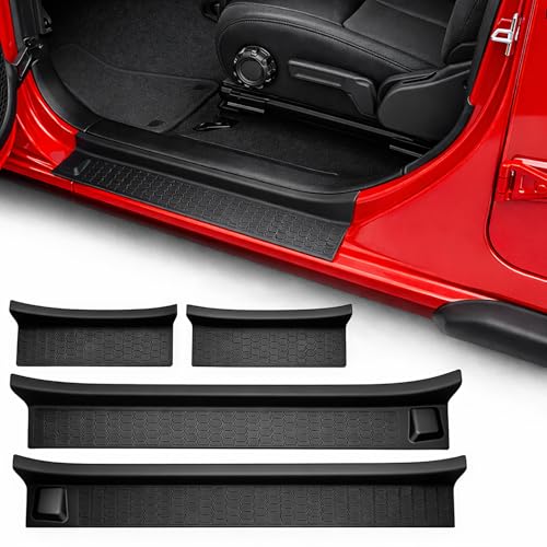 Door Sill Protector Kit for 2018-2025 Jeep Wrangler JL JLU Gladiator JT: Anti-Slip Door Entry Guards Scratch-Resistant Step Pads Weatherproof Car Interior Accessories for Off-Road Use