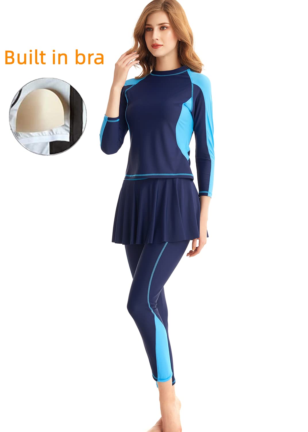 Women Rash Guard Long Sleeve Swimwear Skirt Swimsuit Set Wetsuit burkinis