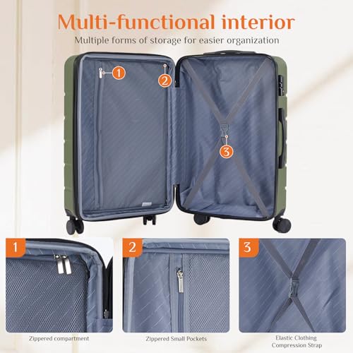 Image of Sweetcrispy 3 Piece Luggage Set, ABS Hard Shell Carry On Suitcase with Smooth Spinner Wheels and TSA Lock, Lightweight Rolling Travel Luggage 20 /24 /28 Inch for Travel Business Vacation, Green