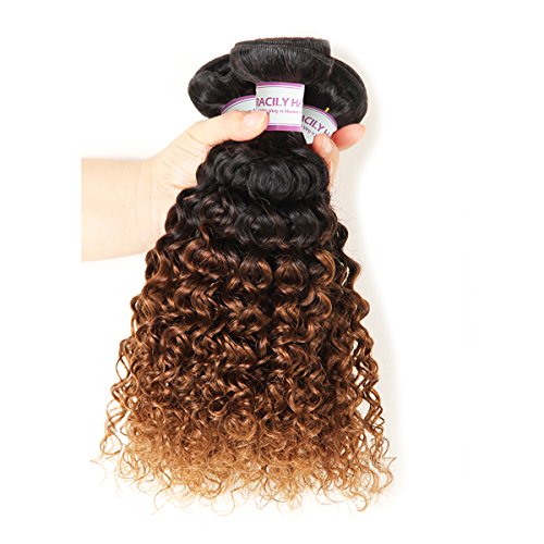 R RACILY HAIR Racily Hair 8A Ombre Brazilian Hair 3/4 Bundles Kinky Curly Unprocessed Virgin Brazilian Hair Black to Dark Brown 2 Tone #1B 30 Curly Weave Human Hair (14" 16" 18")