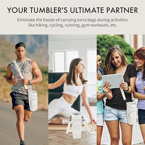 Image of Water Bottle Carrier Bag with Phone Pocket for Stanley Cup 40 /30 oz, Water Bottle Holder with Adjustable Strap& Straw Cover, Stanley Cup Accessories (White)