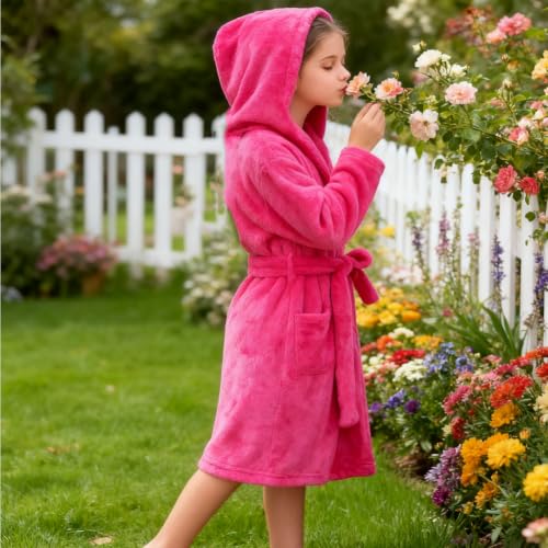 Image of Kids Bathrobe Hooded Plush Fleece Robe for Girls Boys