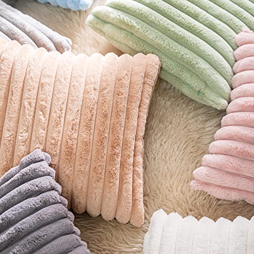 2-Pack Faux Fur Decorative Throw Pillow Covers for Couch and Bedroom, Cream White