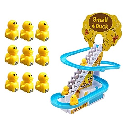 Runsmooth Electric Duck Climbing Stairs Toy, Little Track Slide Toys, Educational Toys With Fashing LED Lights Music On/Off Button, Rollercoaster Toy Race Set For Toddler Boys Cover