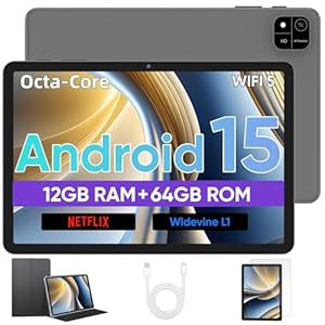 Android Tablet, 10 inch Android 15 Tablet with Octa-Core Processor, 12GB RAM 64GB ROM 2TB Expand, 1280×800 HD Touchscreen, GPS, WiFi 5, Dual Camera, BT5.0, 6000mAh, Widevine L1 (Black)