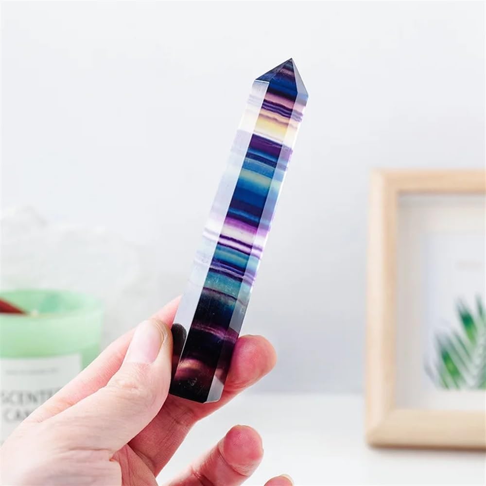 AUOQKQUT Hexagonal Prism Fluorite Crystal Stripe Rainbow Quartz Stone Ornament Gift Room Decoration (Color : 7.1-7.4cm) AUOQKQUT