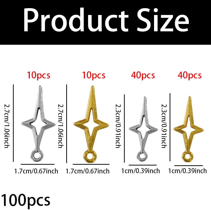100 Pcs 2 Sizes Gold & Silver Star Charms – Metal Hollow Four-Pointed Star Charms for Jewelry Making, DIY Craft Bracelets, Earrings, Necklaces, Pendants, and Aesthetic Charm Connectors - Image 2