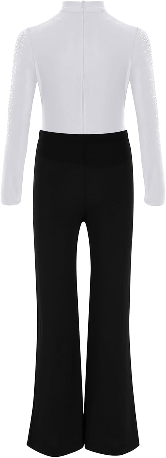 Agoky Boys Latin Dance Pants and Leotard Kids Modern Ballroom Dance Long Sleeve Bodysuit Shirt Stretchy Trousers