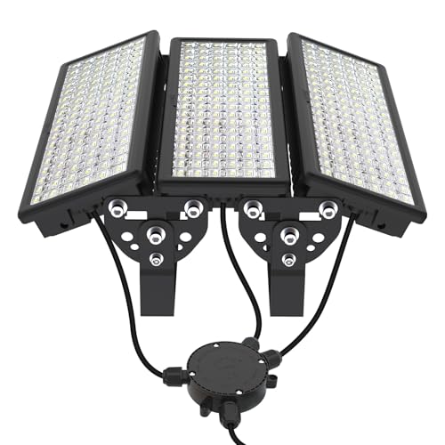 HOPEDAMAI 300W LED Strahler Außen mit Verteilerdose, 42000LM Flutlicht Superhell LED Fluter, Kaltweiß 6500K 230V Scheinwerfer IP67 Wasserdicht Außenstrahler für Sportplatz Parkplatz Beleuchtung