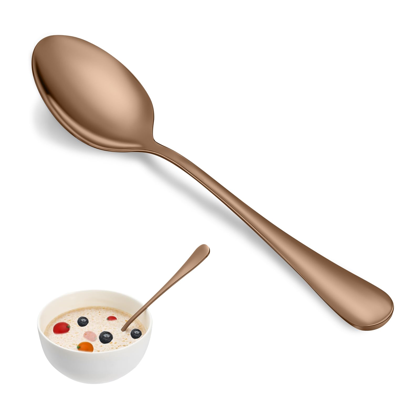 16 Pcs Rose Gold Tablespoon Spoon Set, Metal Spoons Silverware, 7.3 inch