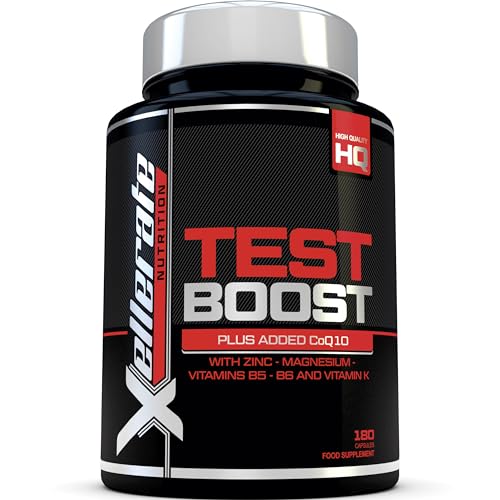 Test Boost for Men Supplement - 180 Vegetarian Capsules - Complex with 14 Active Ingredients Including Zinc, Magnesium & Maca Root - Made in The UK - Xellerate Nutrition