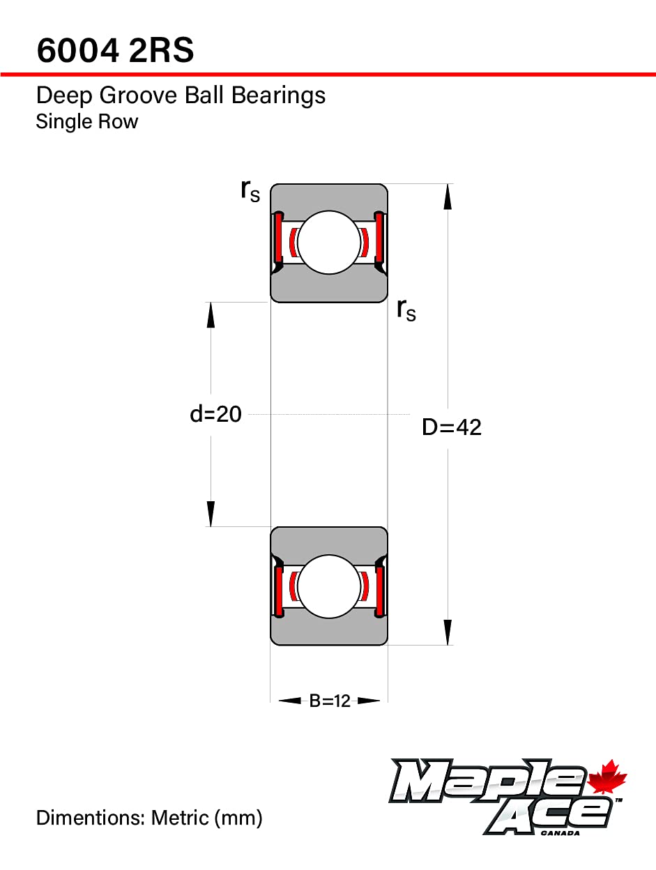 MAPLE ACE 6004-2RS Ball Bearing 20x42x12mm 6004 2RS Rubber Sealed (Qty 20)
